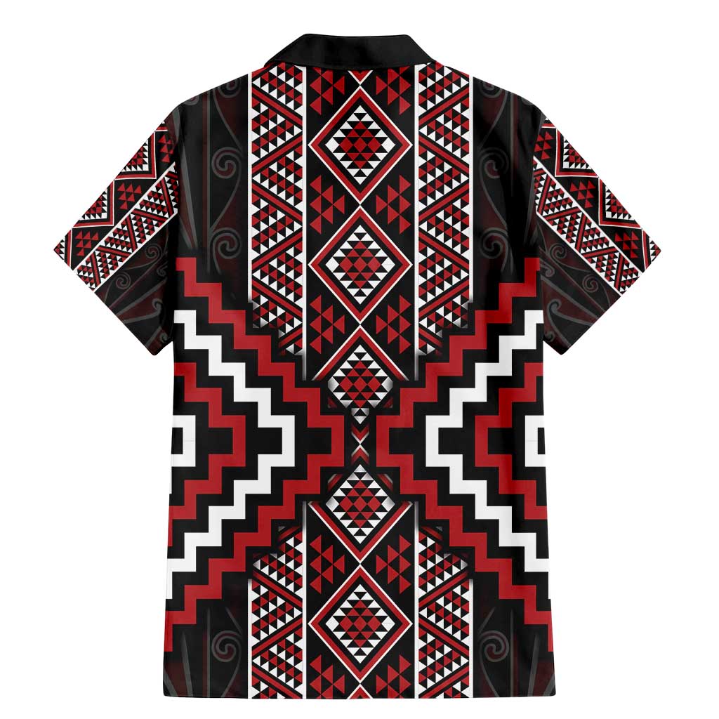 Red Tukutuku Pattern Aotearoa Family Matching Mermaid Dress and Hawaiian Shirt Niho Taniwha and Puhoro Motifs LT7 - Polynesian Pride