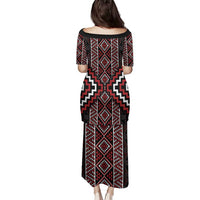 Red Tukutuku Pattern Aotearoa Family Matching Puletasi and Hawaiian Shirt Niho Taniwha and Puhoro Motifs