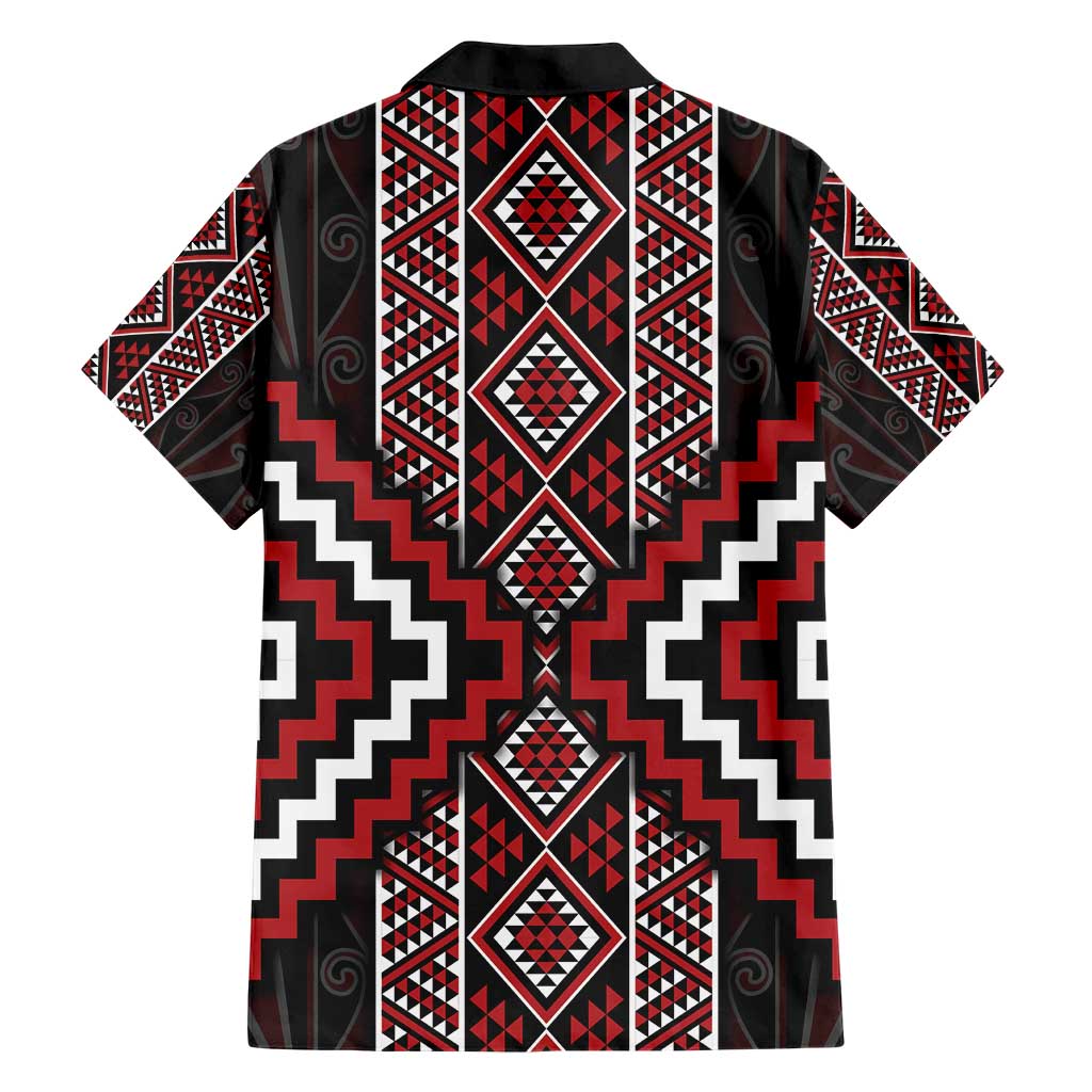 Red Tukutuku Pattern Aotearoa Family Matching Short Sleeve Bodycon Dress and Hawaiian Shirt Niho Taniwha and Puhoro Motifs LT7 - Polynesian Pride
