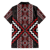 Red Tukutuku Pattern Aotearoa Family Matching Short Sleeve Bodycon Dress and Hawaiian Shirt Niho Taniwha and Puhoro Motifs LT7 - Polynesian Pride