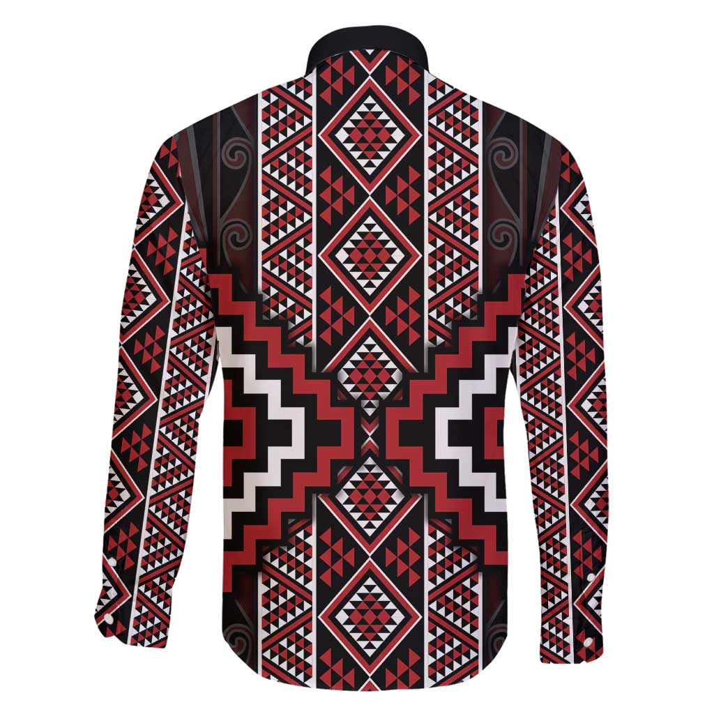 Red Tukutuku Pattern Aotearoa Family Matching Tank Maxi Dress and Hawaiian Shirt Niho Taniwha and Puhoro Motifs LT7 - Polynesian Pride