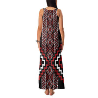 Red Tukutuku Pattern Aotearoa Family Matching Tank Maxi Dress and Hawaiian Shirt Niho Taniwha and Puhoro Motifs LT7 - Polynesian Pride