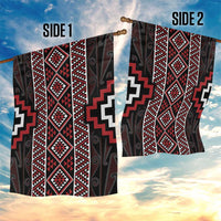 Red Tukutuku Pattern Aotearoa Garden Flag Niho Taniwha and Puhoro Motifs