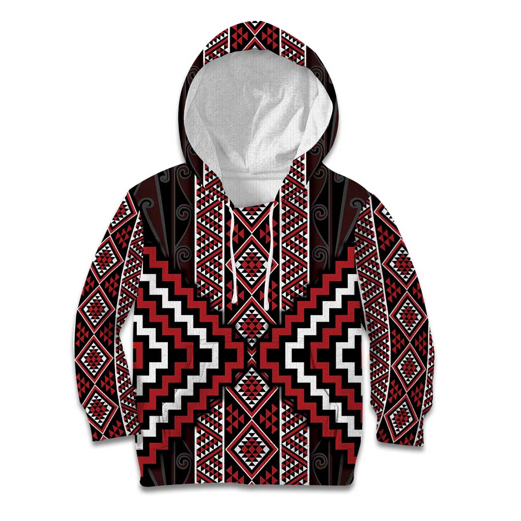 Red Tukutuku Pattern Aotearoa Kid Hoodie Niho Taniwha and Puhoro Motifs LT7 Hoodie Red - Polynesian Pride