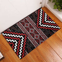 Red Tukutuku Pattern Aotearoa Rubber Doormat Niho Taniwha and Puhoro Motifs
