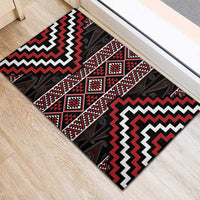 Red Tukutuku Pattern Aotearoa Rubber Doormat Niho Taniwha and Puhoro Motifs