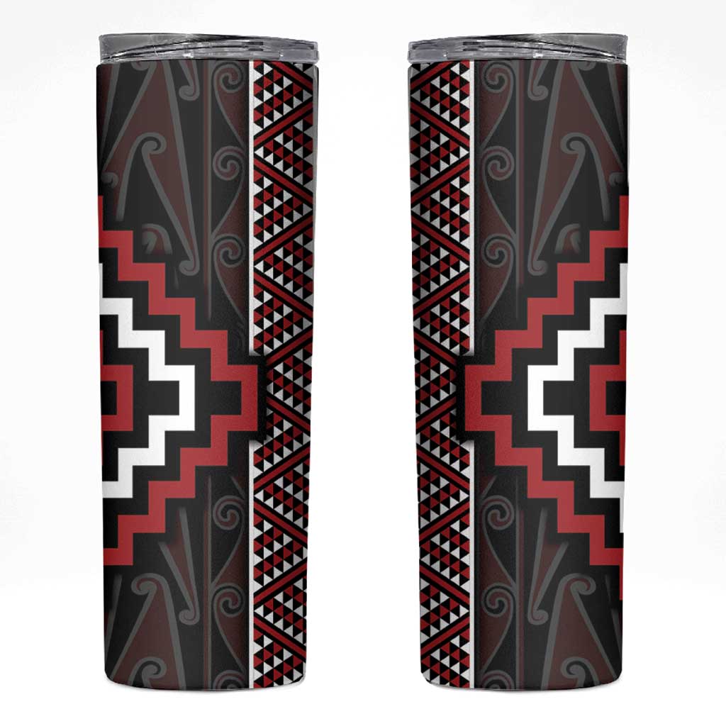 Red Tukutuku Pattern Aotearoa Skinny Tumbler Niho Taniwha and Puhoro Motifs LT7 Red - Polynesian Pride