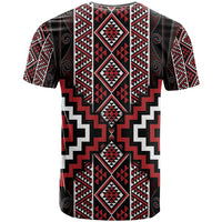Red Tukutuku Pattern Aotearoa T Shirt Niho Taniwha and Puhoro Motifs