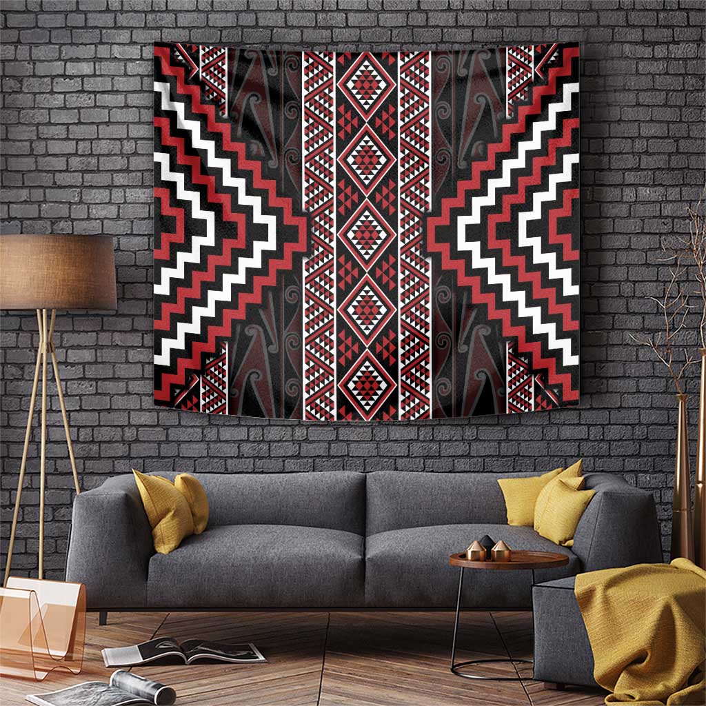 Red Tukutuku Pattern Aotearoa Tapestry Niho Taniwha and Puhoro Motifs LT7 Red - Polynesian Pride