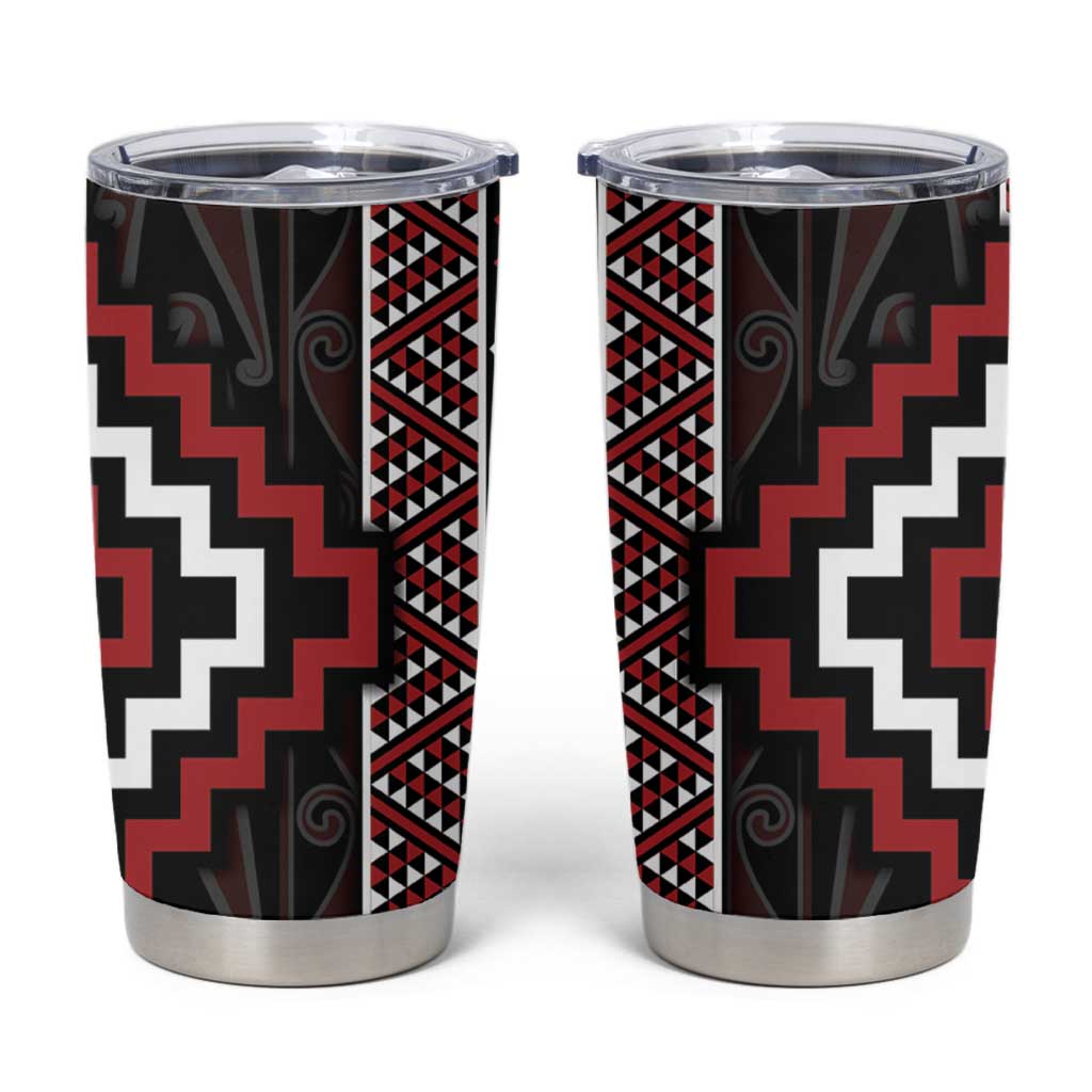 Red Tukutuku Pattern Aotearoa Tumbler Cup Niho Taniwha and Puhoro Motifs LT7 Red - Polynesian Pride