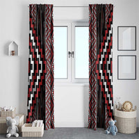 Red Tukutuku Pattern Aotearoa Window Curtain Niho Taniwha and Puhoro Motifs