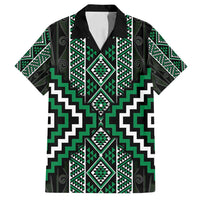 Jade Tukutuku Pattern Aotearoa Family Matching Long Sleeve Bodycon Dress and Hawaiian Shirt Niho Taniwha and Puhoro Motifs LT7 Dad's Shirt - Short Sleeve Green - Polynesian Pride