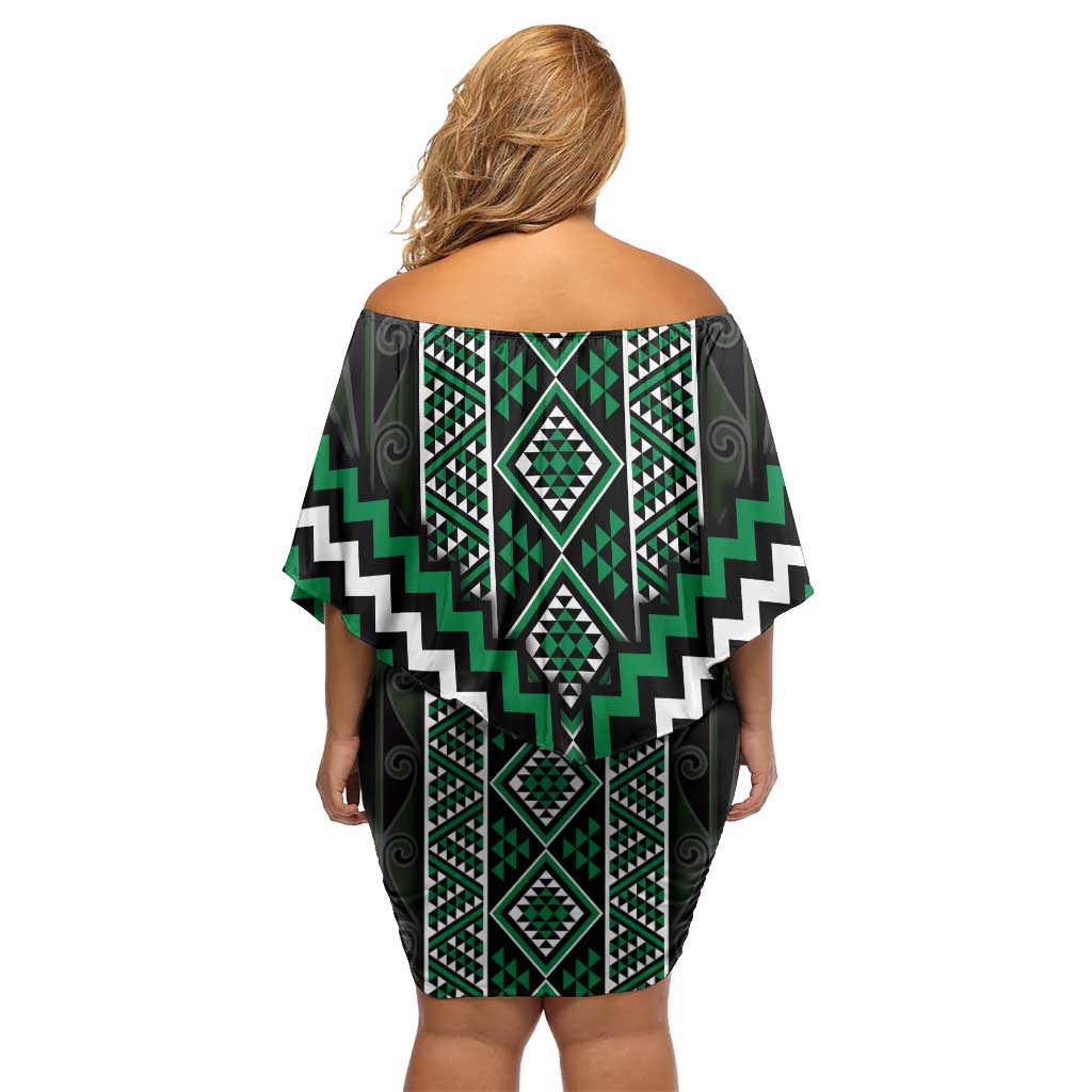 Jade Tukutuku Pattern Aotearoa Family Matching Off Shoulder Short Dress and Hawaiian Shirt Niho Taniwha and Puhoro Motifs LT7 - Polynesian Pride