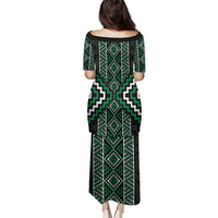 Jade Tukutuku Pattern Aotearoa Family Matching Puletasi and Hawaiian Shirt Niho Taniwha and Puhoro Motifs