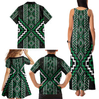 Jade Tukutuku Pattern Aotearoa Family Matching Tank Maxi Dress and Hawaiian Shirt Niho Taniwha and Puhoro Motifs LT7 - Polynesian Pride