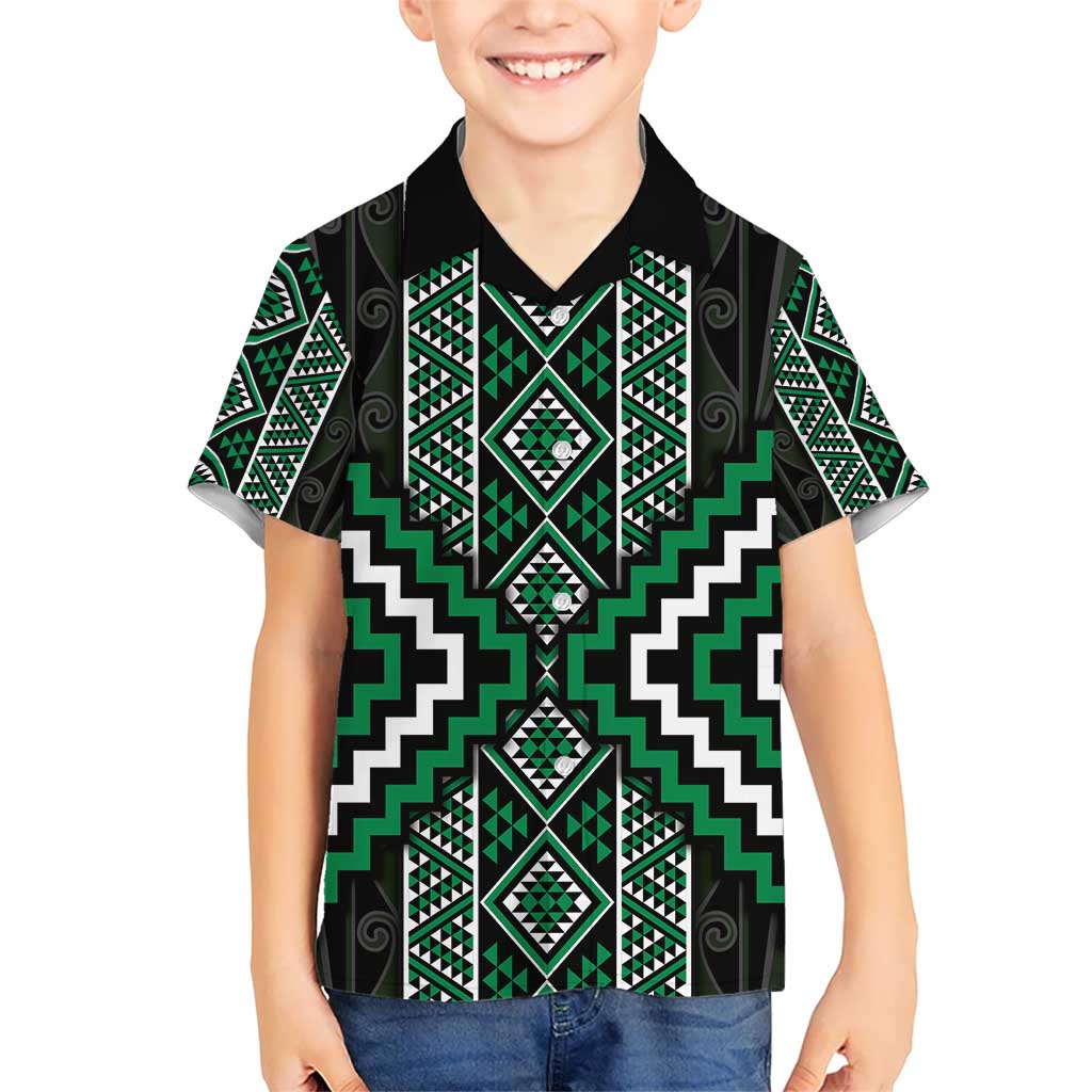 Jade Tukutuku Pattern Aotearoa Hawaiian Shirt Niho Taniwha and Puhoro Motifs