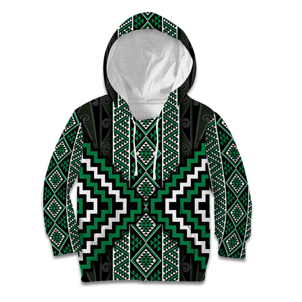 Jade Tukutuku Pattern Aotearoa Kid Hoodie Niho Taniwha and Puhoro Motifs LT7 Hoodie Green - Polynesian Pride