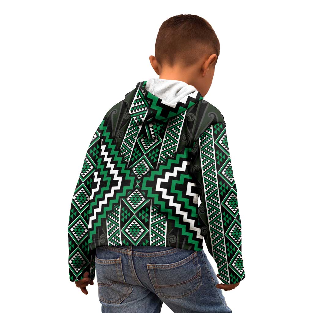 Jade Tukutuku Pattern Aotearoa Kid Hoodie Niho Taniwha and Puhoro Motifs LT7 - Polynesian Pride