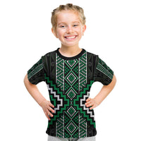 Jade Tukutuku Pattern Aotearoa Kid T Shirt Niho Taniwha and Puhoro Motifs