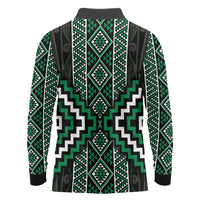 Jade Tukutuku Pattern Aotearoa Long Sleeve Polo Shirt Niho Taniwha and Puhoro Motifs