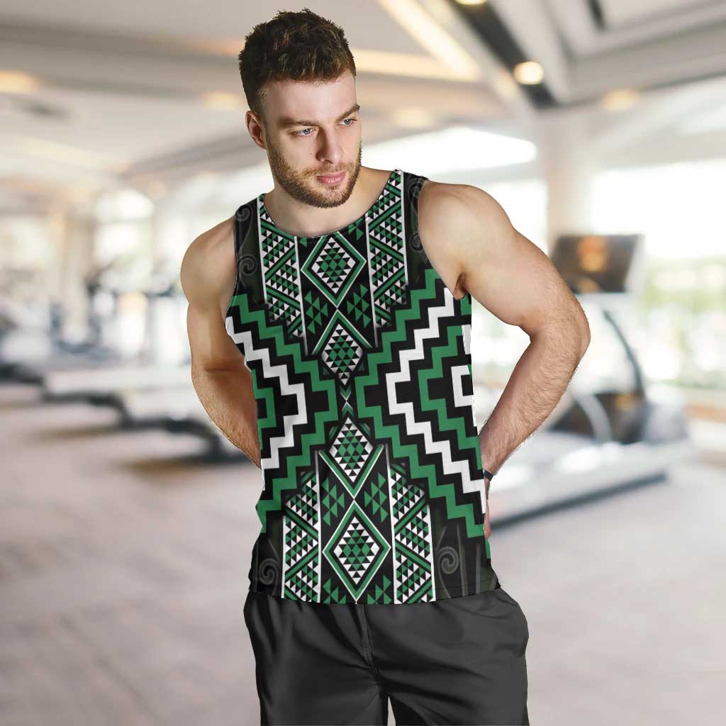Jade Tukutuku Pattern Aotearoa Men Tank Top Niho Taniwha and Puhoro Motifs