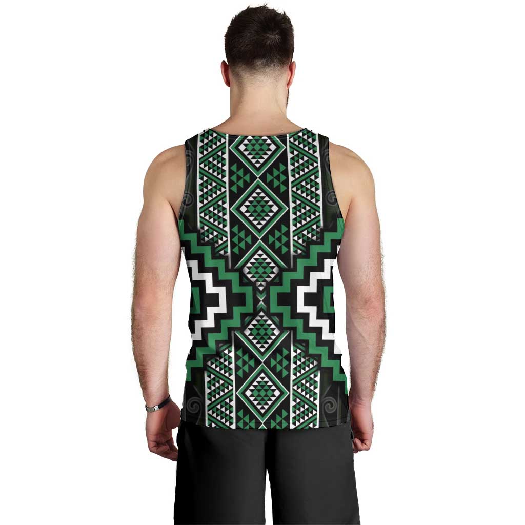 Jade Tukutuku Pattern Aotearoa Men Tank Top Niho Taniwha and Puhoro Motifs