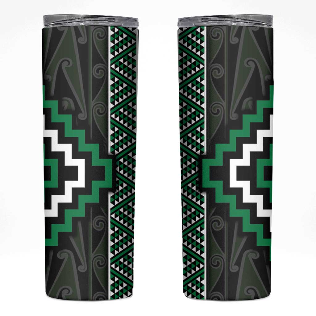 Jade Tukutuku Pattern Aotearoa Skinny Tumbler Niho Taniwha and Puhoro Motifs LT7 Green - Polynesian Pride