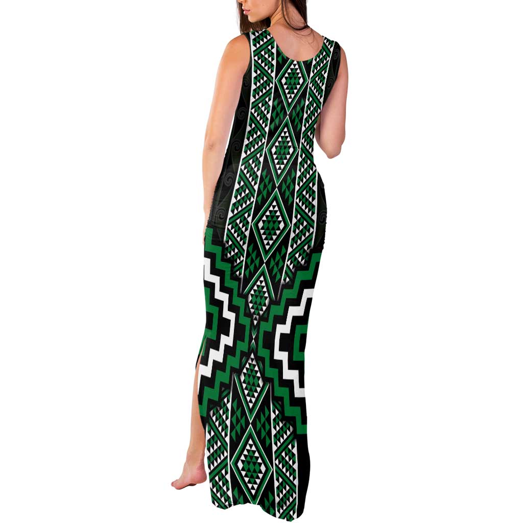 Jade Tukutuku Pattern Aotearoa Tank Maxi Dress Niho Taniwha and Puhoro Motifs LT7 - Polynesian Pride