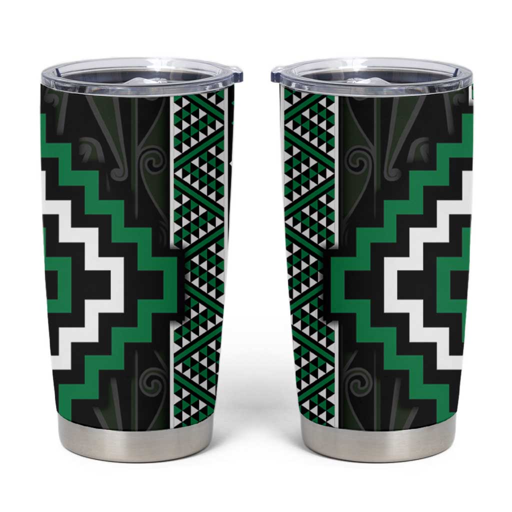 Jade Tukutuku Pattern Aotearoa Tumbler Cup Niho Taniwha and Puhoro Motifs LT7 Green - Polynesian Pride