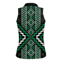 Jade Tukutuku Pattern Aotearoa Women Sleeveless Polo Shirt Niho Taniwha and Puhoro Motifs