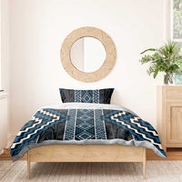 Azure Tukutuku Pattern Aotearoa Bedding Set Niho Taniwha and Puhoro Motifs