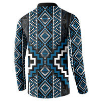 Azure Tukutuku Pattern Aotearoa Button Sweatshirt Niho Taniwha and Puhoro Motifs