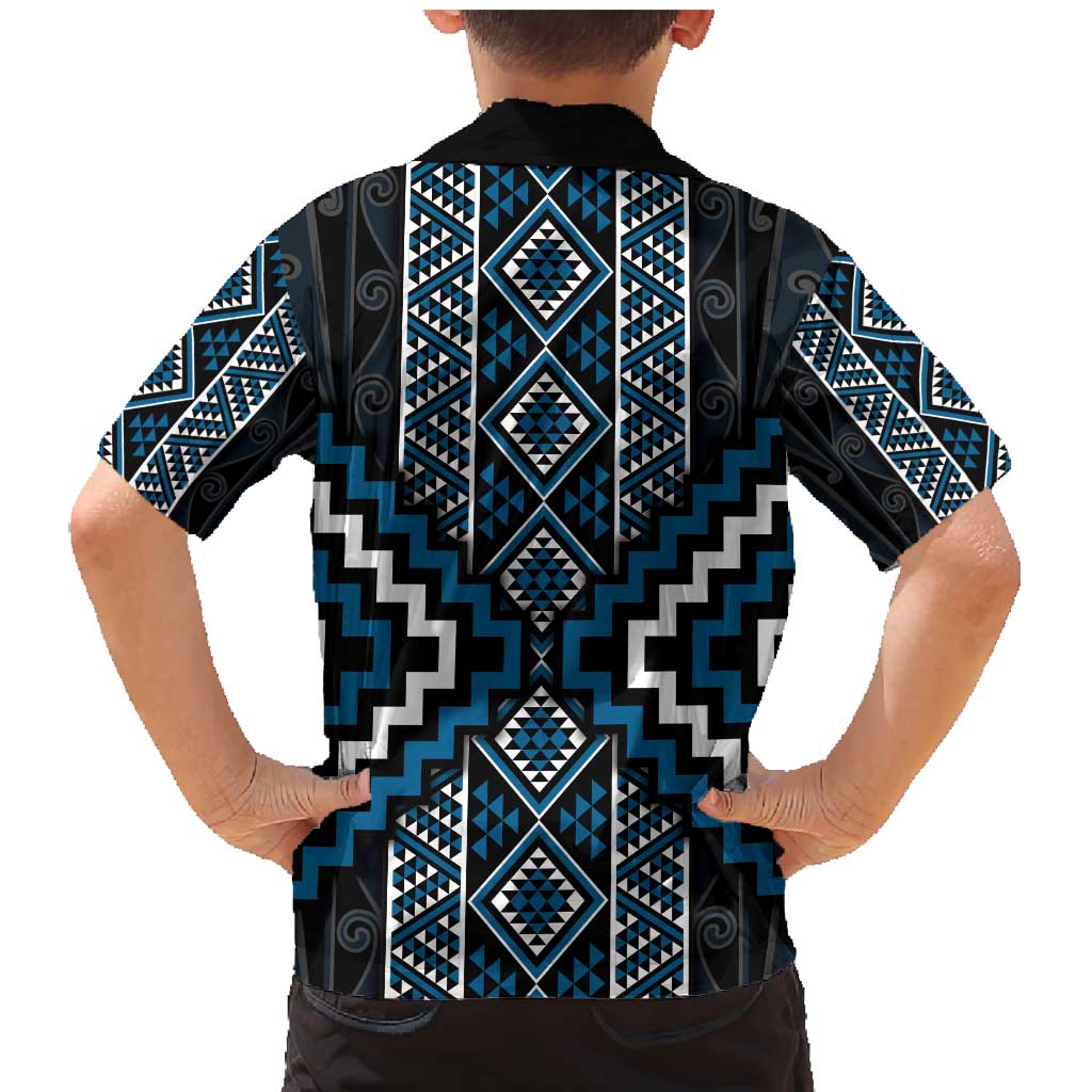 Azure Tukutuku Pattern Aotearoa Family Matching Mermaid Dress and Hawaiian Shirt Niho Taniwha and Puhoro Motifs LT7 - Polynesian Pride