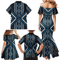 Azure Tukutuku Pattern Aotearoa Family Matching Mermaid Dress and Hawaiian Shirt Niho Taniwha and Puhoro Motifs LT7 - Polynesian Pride
