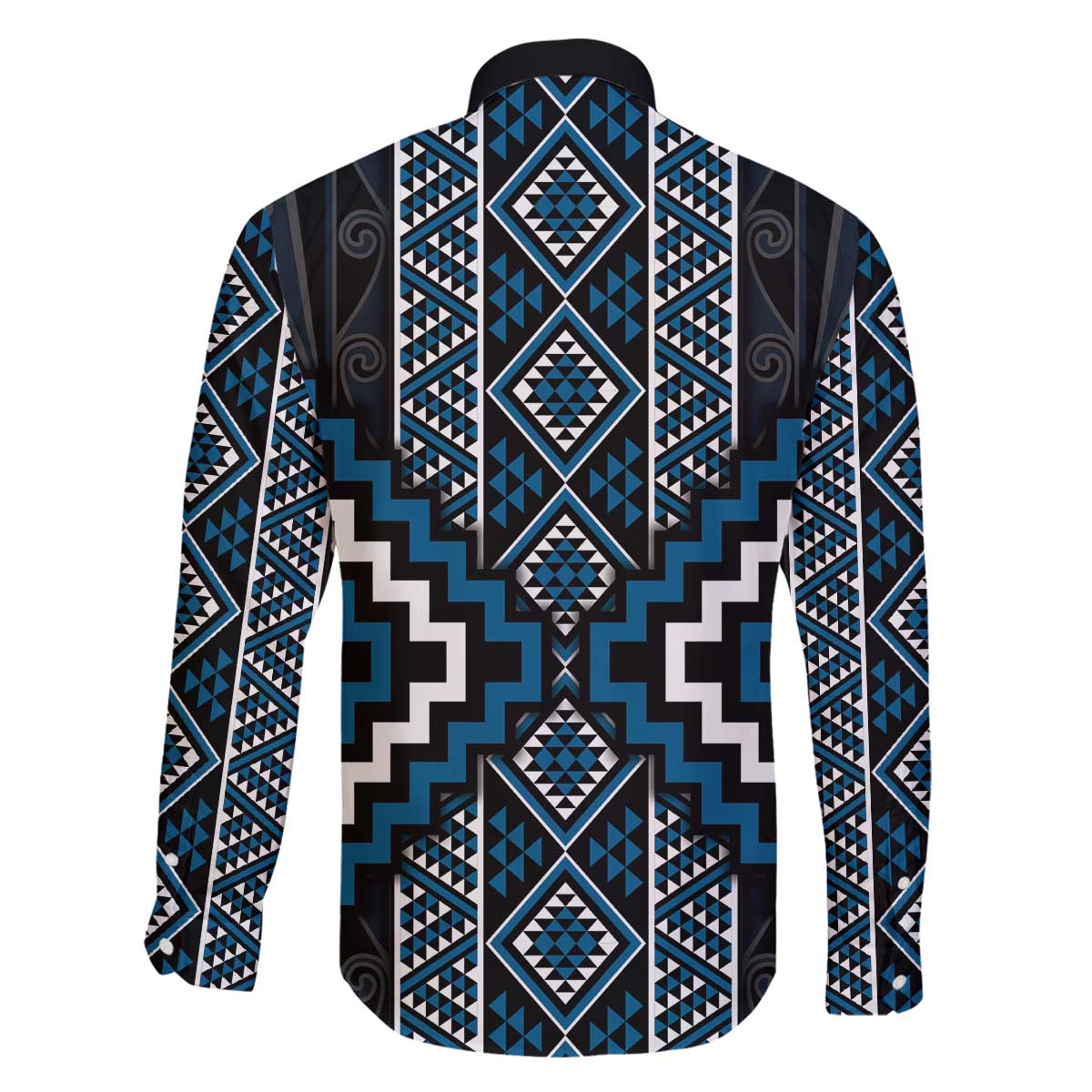 Azure Tukutuku Pattern Aotearoa Family Matching Off The Shoulder Long Sleeve Dress and Hawaiian Shirt Niho Taniwha and Puhoro Motifs LT7 - Polynesian Pride