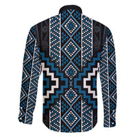 Azure Tukutuku Pattern Aotearoa Family Matching Off The Shoulder Long Sleeve Dress and Hawaiian Shirt Niho Taniwha and Puhoro Motifs LT7 - Polynesian Pride