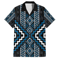 Azure Tukutuku Pattern Aotearoa Family Matching Off Shoulder Maxi Dress and Hawaiian Shirt Niho Taniwha and Puhoro Motifs LT7 Dad's Shirt - Short Sleeve Blue - Polynesian Pride