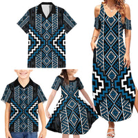 Azure Tukutuku Pattern Aotearoa Family Matching Summer Maxi Dress and Hawaiian Shirt Niho Taniwha and Puhoro Motifs LT7 - Polynesian Pride