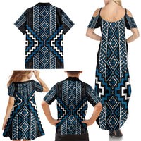 Azure Tukutuku Pattern Aotearoa Family Matching Summer Maxi Dress and Hawaiian Shirt Niho Taniwha and Puhoro Motifs LT7 - Polynesian Pride