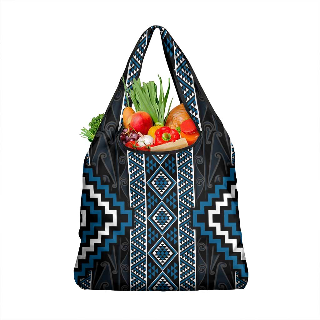 Azure Tukutuku Pattern Aotearoa Grocery Bag Niho Taniwha and Puhoro Motifs LT7 1-pack One Size Blue - Polynesian Pride