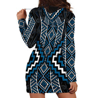 Azure Tukutuku Pattern Aotearoa Hoodie Dress Niho Taniwha and Puhoro Motifs