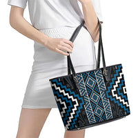 Azure Tukutuku Pattern Aotearoa Leather Tote Bag Niho Taniwha and Puhoro Motifs