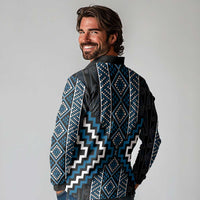 Azure Tukutuku Pattern Aotearoa Long Sleeve Polo Shirt Niho Taniwha and Puhoro Motifs
