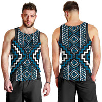 Azure Tukutuku Pattern Aotearoa Men Tank Top Niho Taniwha and Puhoro Motifs