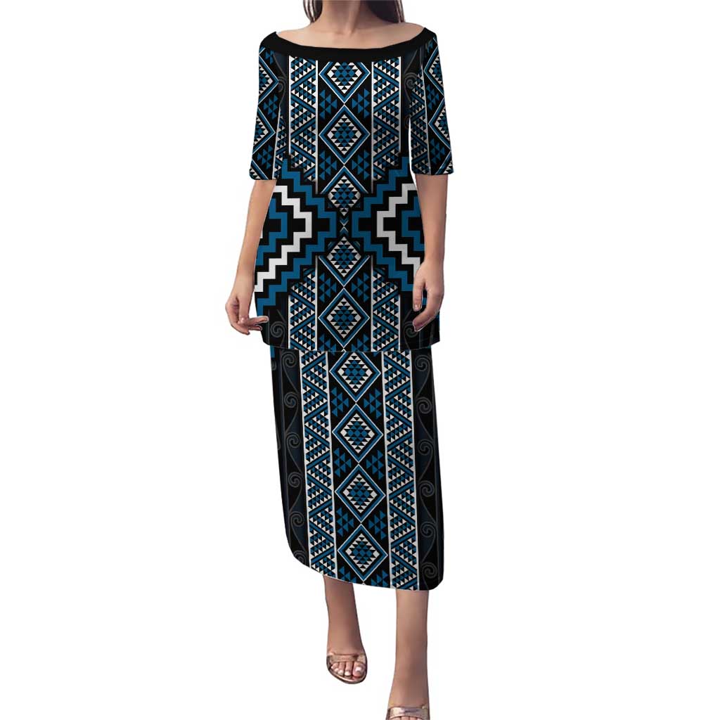 Azure Tukutuku Pattern Aotearoa Puletasi Niho Taniwha and Puhoro Motifs