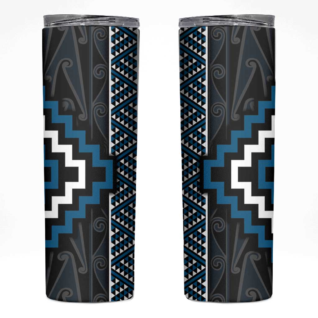 Azure Tukutuku Pattern Aotearoa Skinny Tumbler Niho Taniwha and Puhoro Motifs LT7 Blue - Polynesian Pride