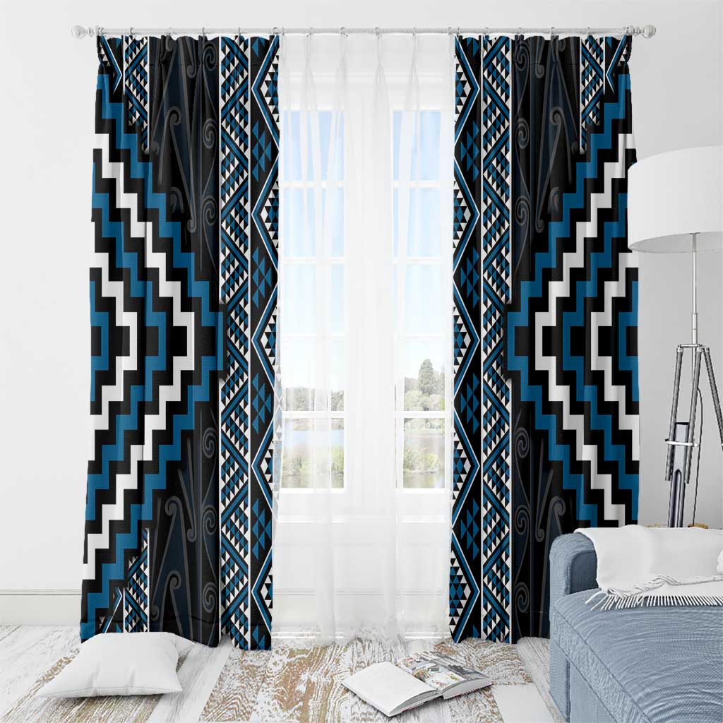 Azure Tukutuku Pattern Aotearoa Window Curtain Niho Taniwha and Puhoro Motifs