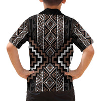 Classic Tukutuku Pattern Aotearoa Family Matching Off The Shoulder Long Sleeve Dress and Hawaiian Shirt Niho Taniwha and Puhoro Motifs LT7 - Polynesian Pride