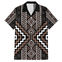 Classic Tukutuku Pattern Aotearoa Family Matching Tank Maxi Dress and Hawaiian Shirt Niho Taniwha and Puhoro Motifs LT7 Dad's Shirt - Short Sleeve Brown - Polynesian Pride
