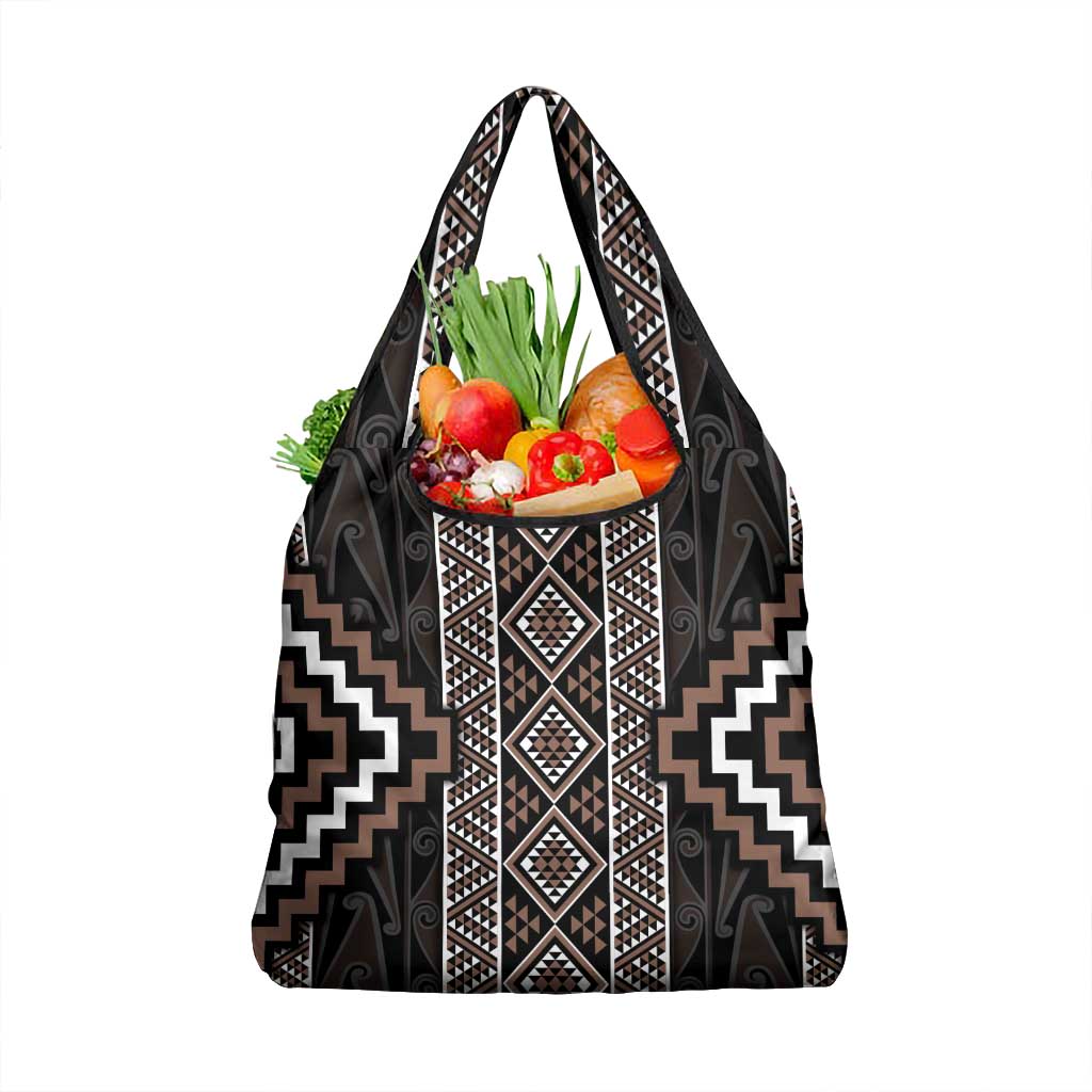 Classic Tukutuku Pattern Aotearoa Grocery Bag Niho Taniwha and Puhoro Motifs LT7 1-pack One Size Brown - Polynesian Pride